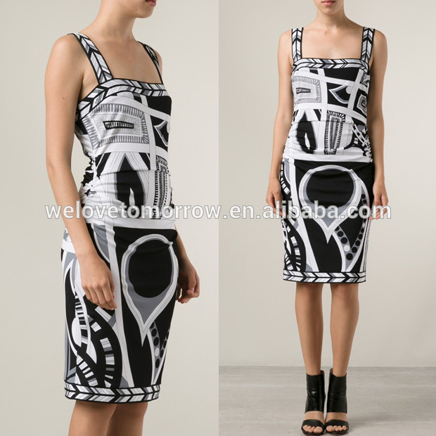 新しい来るスクエアネックとの幾何学的なプリントドレス、 デザイナーブランドの洋服メーカー中国( tw0441d)-カジュアルドレス問屋・仕入れ・卸・卸売り