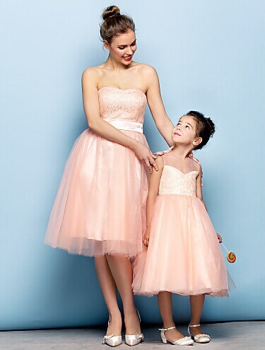 母と娘のドレスオレンジレディースオーガンザ花嫁介添人のドレスパターン-プラスサイズドレス、スカート問屋・仕入れ・卸・卸売り