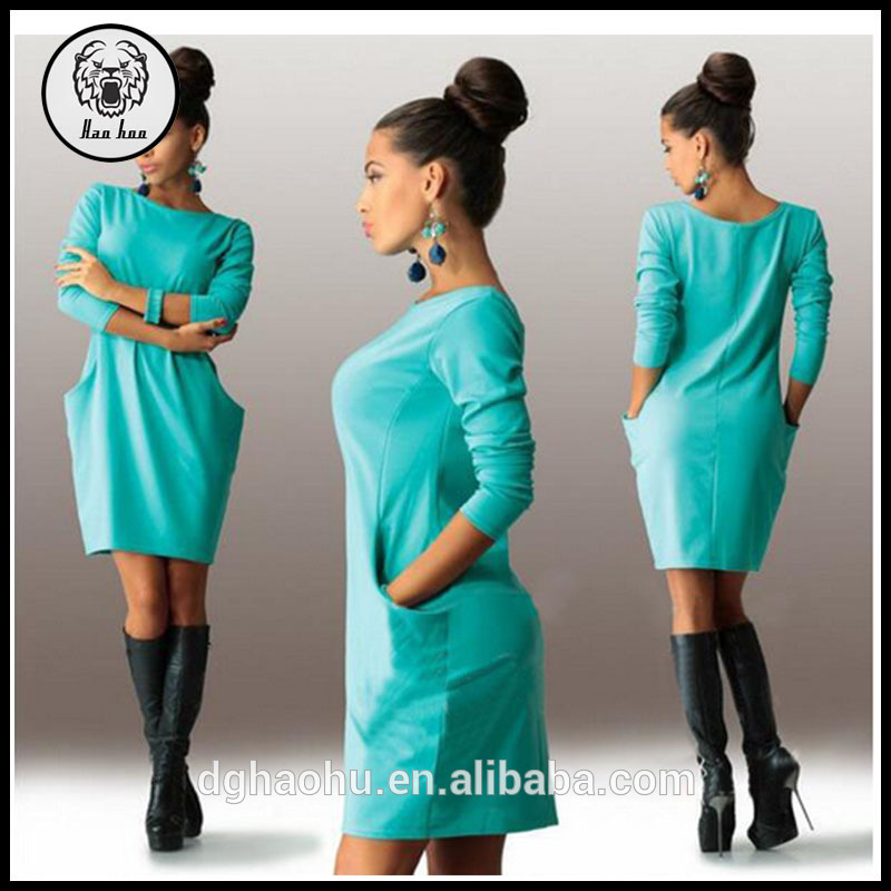 冬のドレスミニ2015スリムカジュアル長袖単色暖かい秋の女性エレガントなドレスプラスのサイズの綿熱い販売の高品質の-カジュアルドレス問屋・仕入れ・卸・卸売り