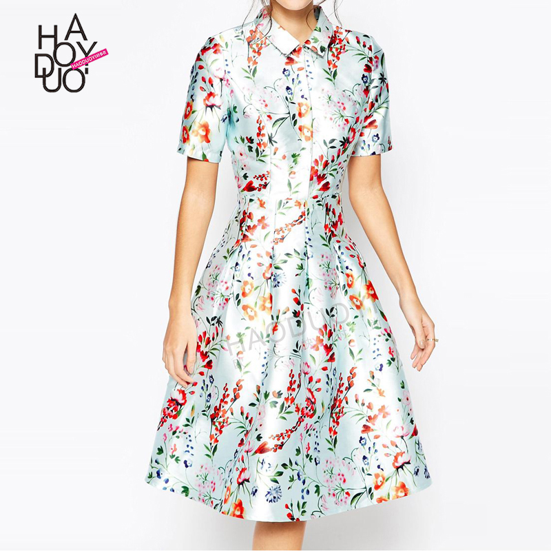 Haoduoyi新しいファッション女性aラインプリーツvestidoヴィンテージエレガントな花柄スリム膝丈サマードレス用卸売-カジュアルドレス問屋・仕入れ・卸・卸売り