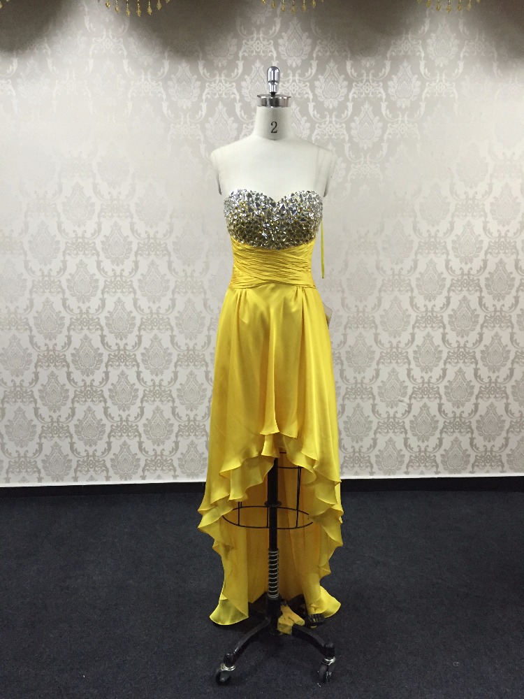 中国卸売フロントショートとロングバック黄色金介添人のドレス-プラスサイズドレス、スカート問屋・仕入れ・卸・卸売り