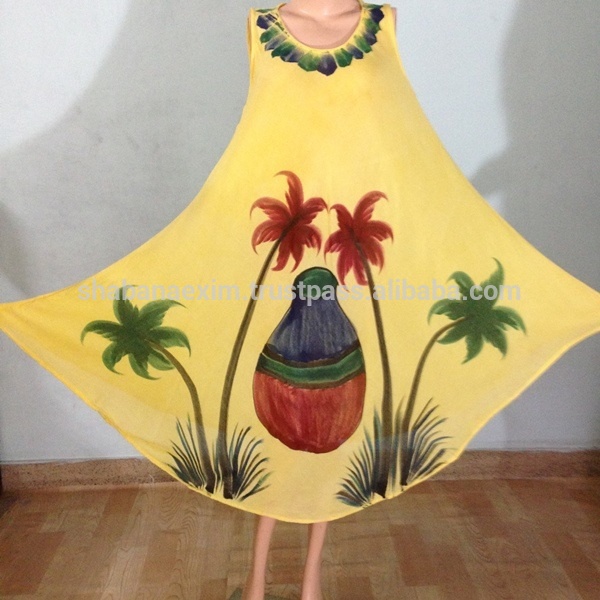 黄色のマキシの手が印刷された傘のドレスの縫製工場で傘インドセクシーbeachwareドレス袖なしの女性のサンドレス-カジュアルドレス問屋・仕入れ・卸・卸売り