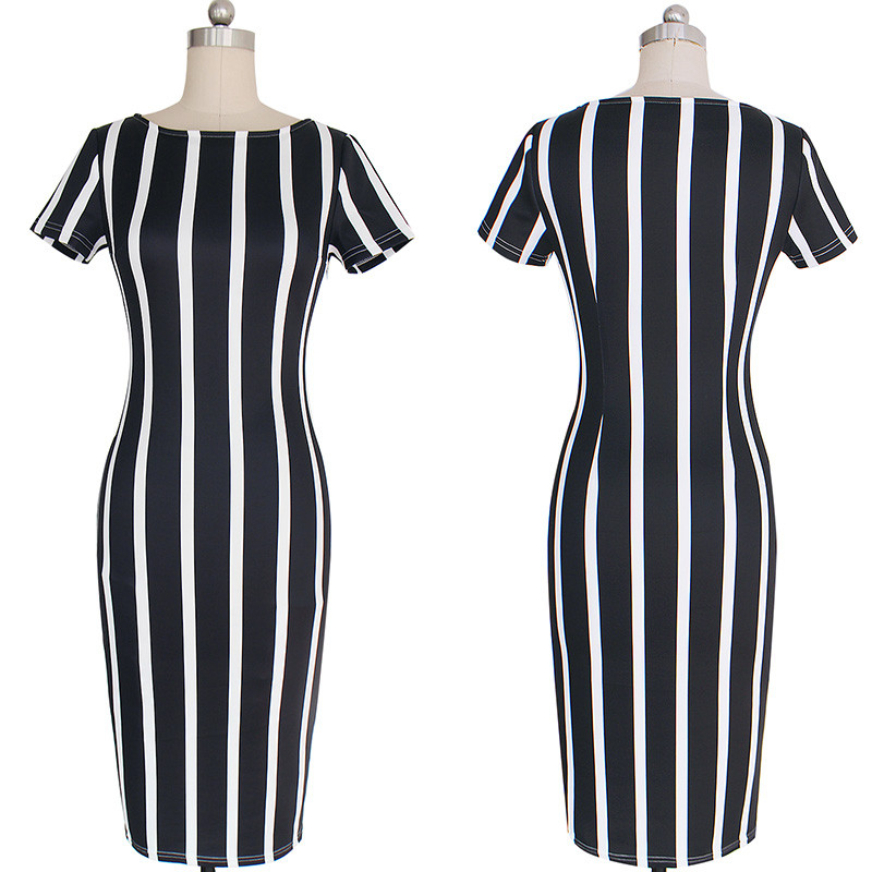 女性のドレス新しい縦縞タイト弾性ドレス写真の最新デザインプラスサイズ-カジュアルドレス問屋・仕入れ・卸・卸売り