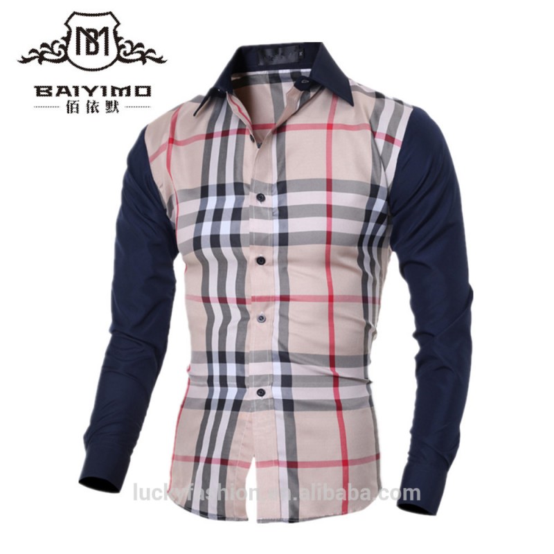 2016深センbaiyimoクラシックチェックドレスシャツ男性-プラスサイズシャツ、ブラウス問屋・仕入れ・卸・卸売り