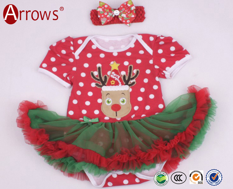 クリスマス赤ちゃんの女の子ドレス赤白水玉チュチュドレス、クリスマス鹿柄ドレスキッズ-フラワーガールドレス問屋・仕入れ・卸・卸売り