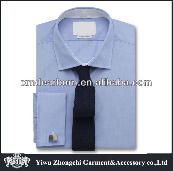スリムフィットメンズプレーンブルーのフレンチカフのシャツ-紳士用シャツ問屋・仕入れ・卸・卸売り