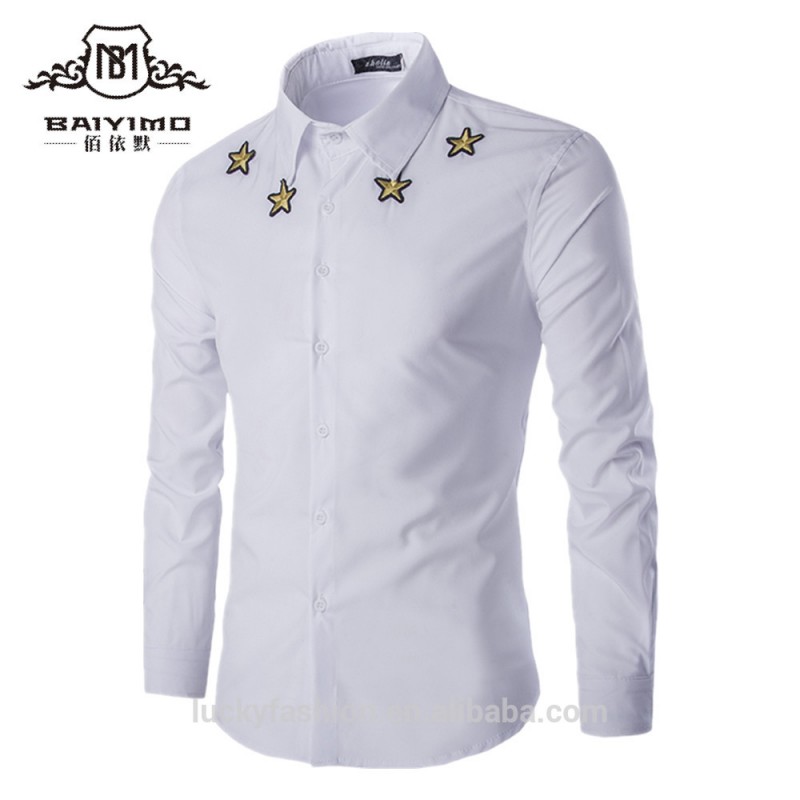 2016メンズ最新のフォーマルドレスシャツデザインでembroderiedスター白シャツ用男-プラスサイズシャツ、ブラウス問屋・仕入れ・卸・卸売り