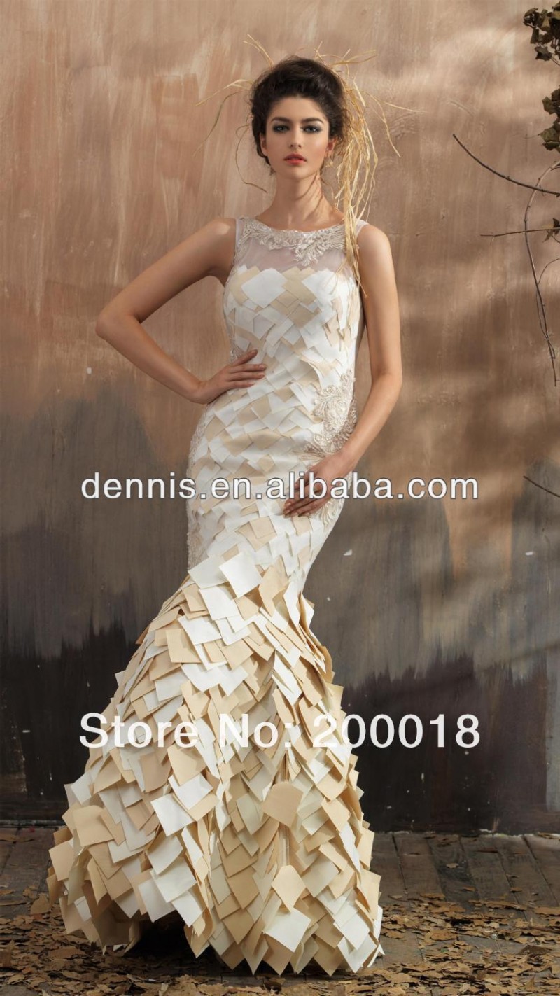 ユニークなデザインdns-13363薄手のスクープネックアップリケ人魚のサテンリアルブライダルティアードドレスのファッションウェディングドレス写真-プラスサイズドレス、スカート問屋・仕入れ・卸・卸売り