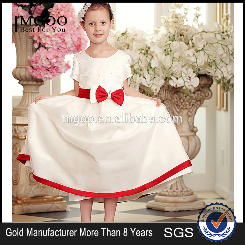 半袖白赤のフラワーガールの服熱い販売32015歳の女の子ドレス-フラワーガールドレス問屋・仕入れ・卸・卸売り