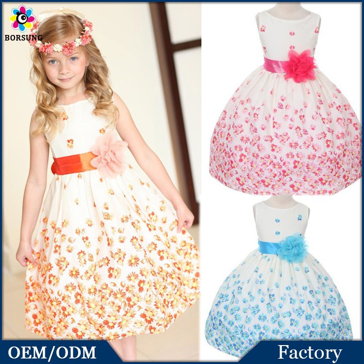 oem工場2015オレンジ夏の花の綿の女の子服ブティックドレス女の子のための-フラワーガールドレス問屋・仕入れ・卸・卸売り