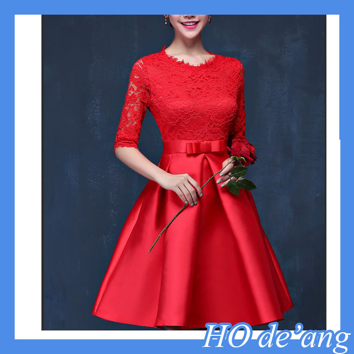 hogiftスリーブファッションのウェディングドレスのレースのドレス、 赤のカクテルのイブニングドレス、 プリンセスドレスウエスト-プラスサイズドレス、スカート問屋・仕入れ・卸・卸売り