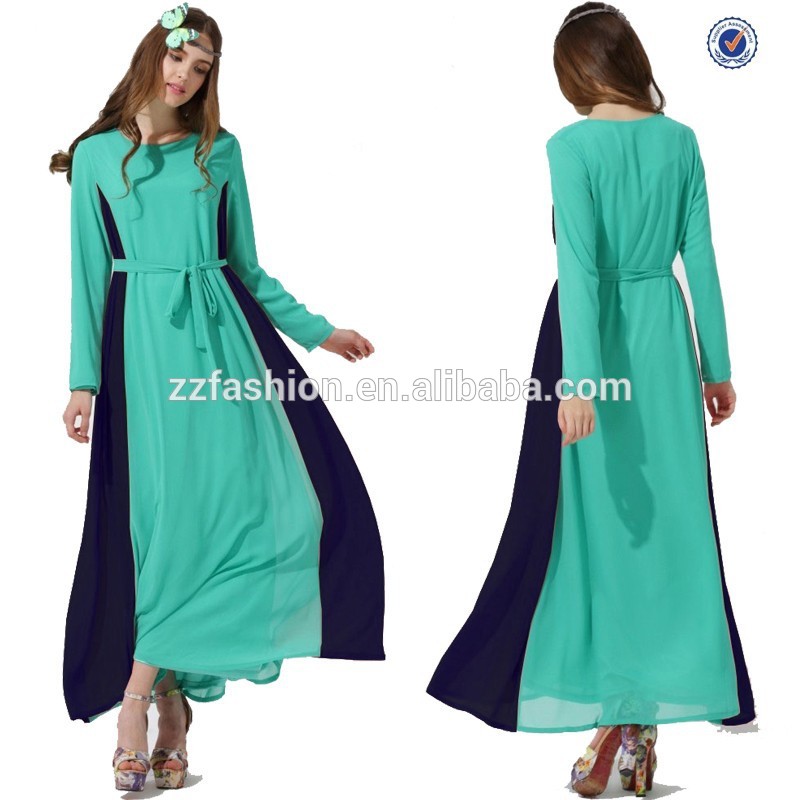 最新の通気性2015夏イスラム教徒の女性シフォンマキシドレスの長い袖2色-カジュアルドレス問屋・仕入れ・卸・卸売り