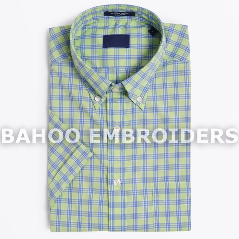 ポプリンチェック半袖シャツ-ライトグリーン|ドレスシャツ-紳士用シャツ問屋・仕入れ・卸・卸売り