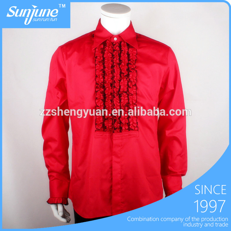平原赤い糸selvedgeフリルユニークなデザインのメンズドレスシャツ-プラスサイズシャツ、ブラウス問屋・仕入れ・卸・卸売り