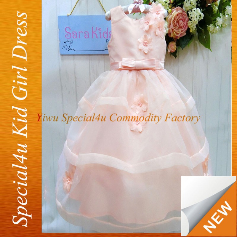 ピンクの子供たちは長いフロックの設計smockedcdt-357ふわふわの女の子のドレス-フラワーガールドレス問屋・仕入れ・卸・卸売り