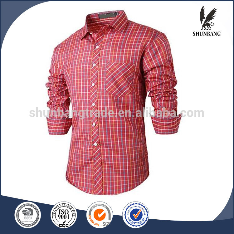 小さなチェック柄コスチューム用メンズ長袖タータンチェック服赤コットンドレスシャツ-プラスサイズシャツ、ブラウス問屋・仕入れ・卸・卸売り