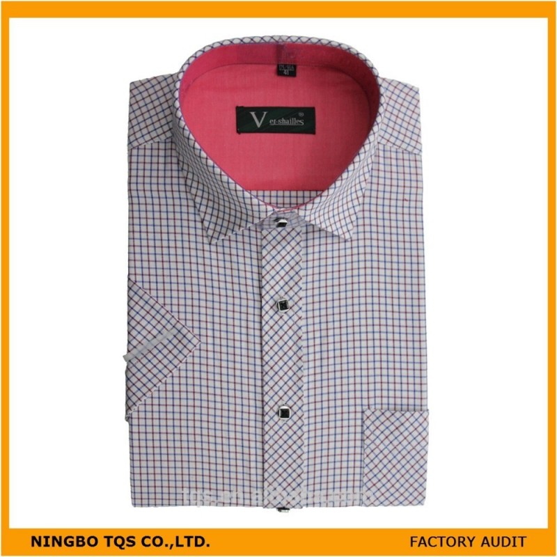 新しいデザインユニークな2015格子縞半袖の男性のシャツ-紳士用シャツ問屋・仕入れ・卸・卸売り