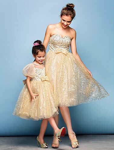 ママと赤ちゃんの黄色のビーズのイブニングドレスアリババチャイナドレス-プラスサイズドレス、スカート問屋・仕入れ・卸・卸売り