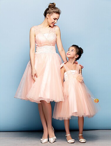 母と娘のドレスオレンジ色の応急レディースナイトドレスオーガンザ-プラスサイズドレス、スカート問屋・仕入れ・卸・卸売り