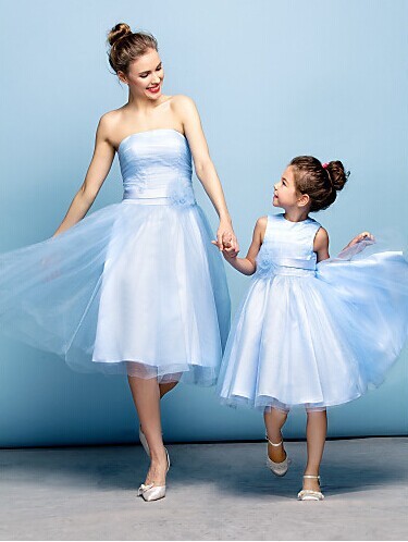 ママと赤ちゃんのドレスオーガンザのサテンの青の母花嫁のドレス-プラスサイズドレス、スカート問屋・仕入れ・卸・卸売り
