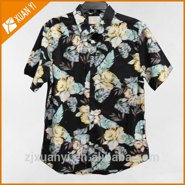 の男性半袖2015ファンシーハワイ花の男性の男性のシャツ-プラスサイズシャツ、ブラウス問屋・仕入れ・卸・卸売り