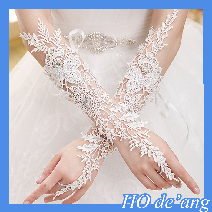 Hogift高品質ウェディングパーティー白い手袋/花真珠のレースの手袋-ウエディンググローブ問屋・仕入れ・卸・卸売り