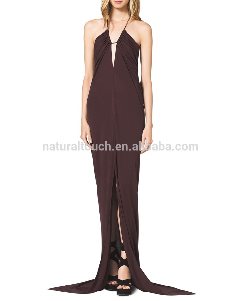 ノースリーブカットインショルダー組織のジャージーホルターイブニングドレス( QZ030621)-プラスサイズドレス、スカート問屋・仕入れ・卸・卸売り