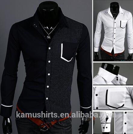 スリムフィットドレスシャツ最新のコントラスト男性用デザインのシャツ長袖メンズシャツ-プラスサイズシャツ、ブラウス問屋・仕入れ・卸・卸売り