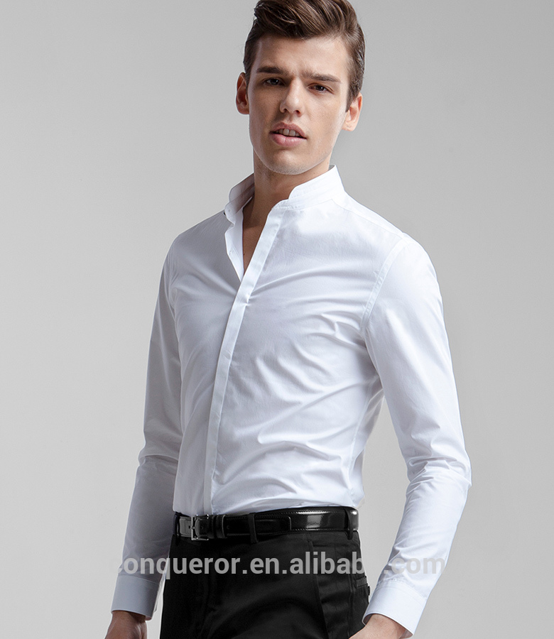 エジプト綿非鉄スリムフィット白いドレスシャツのための男性-プラスサイズシャツ、ブラウス問屋・仕入れ・卸・卸売り