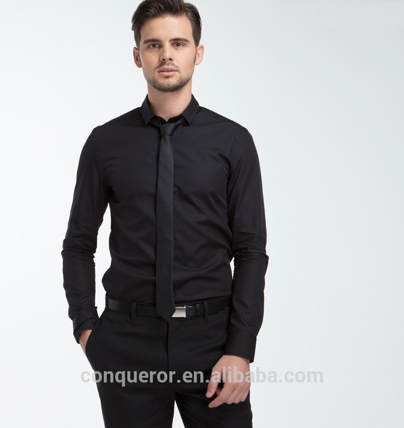 高番手の糸エジプト綿メンズスリムフィットブラックドレスシャツ-プラスサイズシャツ、ブラウス問屋・仕入れ・卸・卸売り