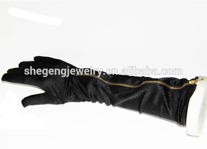 ジッパー式黒いサテンの女性の女性の肘長い手袋-ウエディンググローブ問屋・仕入れ・卸・卸売り