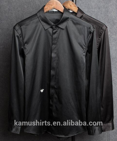 メンズ黒サテンのドレスシャツネクタイ・のハンカチ男サテンシャツ-プラスサイズシャツ、ブラウス問屋・仕入れ・卸・卸売り