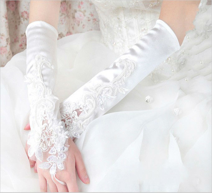 素晴らしいレースのトリムの白く長い花嫁の手袋Fingerless WG002無し-ウエディンググローブ問屋・仕入れ・卸・卸売り
