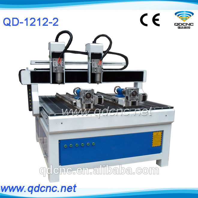 Cnc木材彫刻機/ cnc木材ルータでロータリーQD-1212-2R二つのヘッドcncルータ-木彫機問屋・仕入れ・卸・卸売り