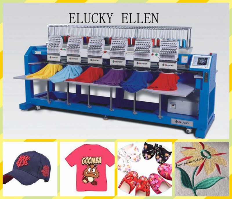 Elucky 2015機能シックスヘッドコンピュータ操作フラット/キャップ/ tシャツ刺繍機-刺繍機問屋・仕入れ・卸・卸売り