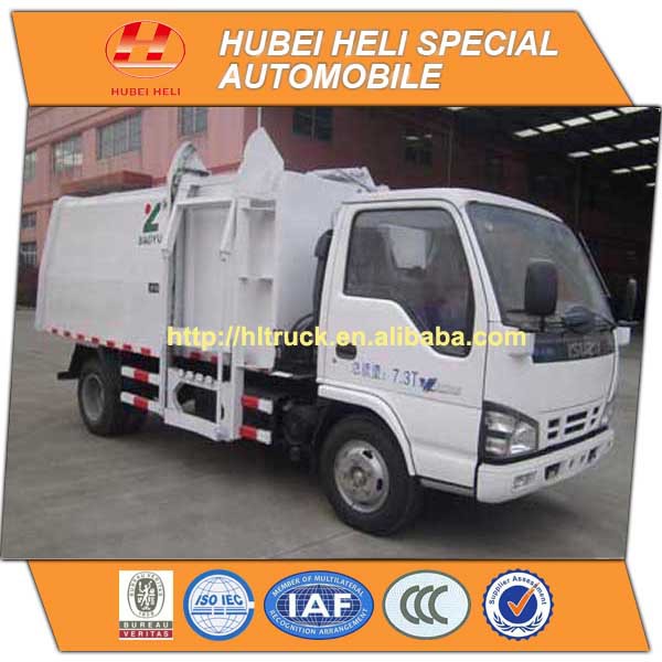 日本の技術4m34x2の小さなぶら下がっバケット98hpごみ収集車のための熱い販売輸出-清掃車問屋・仕入れ・卸・卸売り