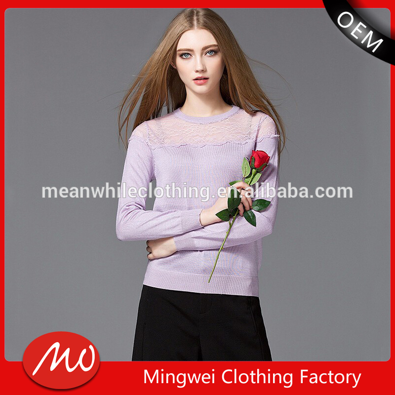 2016女性紫色のレースかぎ針編みプルオーバーのセーター甘い-問屋・仕入れ・卸・卸売り