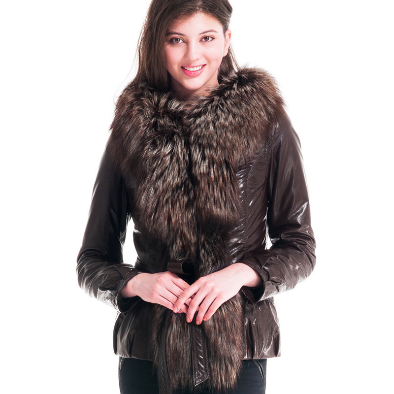 2015新しいスタイルの冬の女性の短い革のコートベルト付きギンギツネ帽子オーバーコート-コート問屋・仕入れ・卸・卸売り