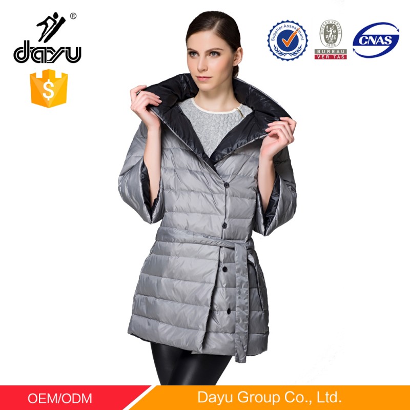 ダウン充填冬服女性のジャケットで三四半期スリーブグレーブルー色オプションオーバーサイズ襟-コート問屋・仕入れ・卸・卸売り