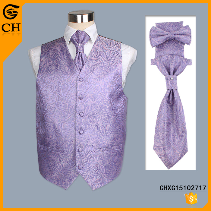 カスタムメンズファッションジャカードポリエステル紫チョッキのために設定されたマルチパターン-ベスト問屋・仕入れ・卸・卸売り