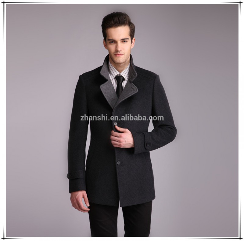 ホット販売媒体黒ウールロングウールバーシティジャケット男性用襟付き-プラスサイズコート問屋・仕入れ・卸・卸売り