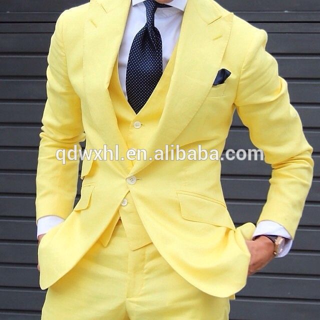 ウール100％淡黄色結婚式の機会1ボタンスリムフィットスリーピースのスーツ-スーツ、タキシード問屋・仕入れ・卸・卸売り
