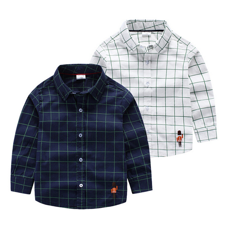 チェック柄プリントシンプルな男の子シャツ長袖-キッズ服　シャツ、トップス問屋・仕入れ・卸・卸売り