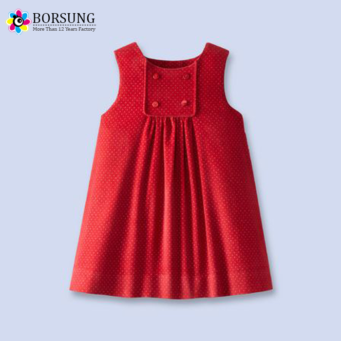 子供最新フロックデザイン秋の冬の女の子赤いコーデュロイドットドレス用子供服-ジュニア服（女）ドレス問屋・仕入れ・卸・卸売り