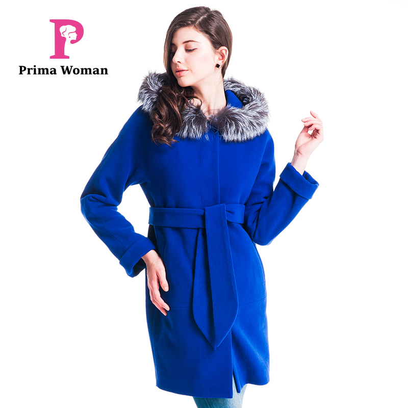 2015秋と冬の女性の コート媒体の長さ シルバー フォックス取り外し可能な毛皮の襟帽子カシミヤ オーバー コート-コート問屋・仕入れ・卸・卸売り