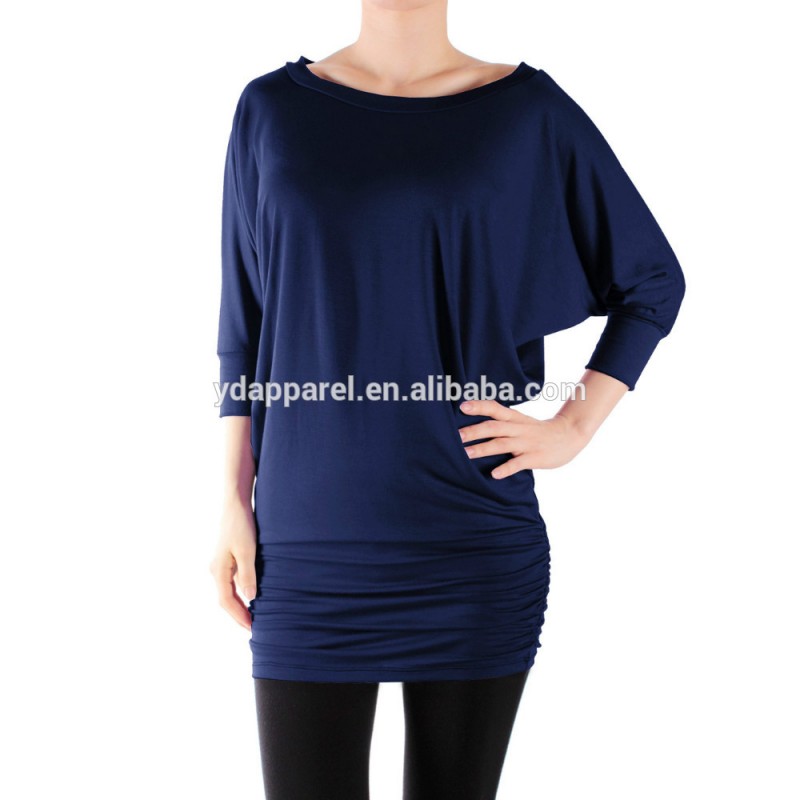 女性ソリッドカラーのヨガtシャツ3/4スリーブチュニックトップ-プラスサイズシャツ、ブラウス問屋・仕入れ・卸・卸売り