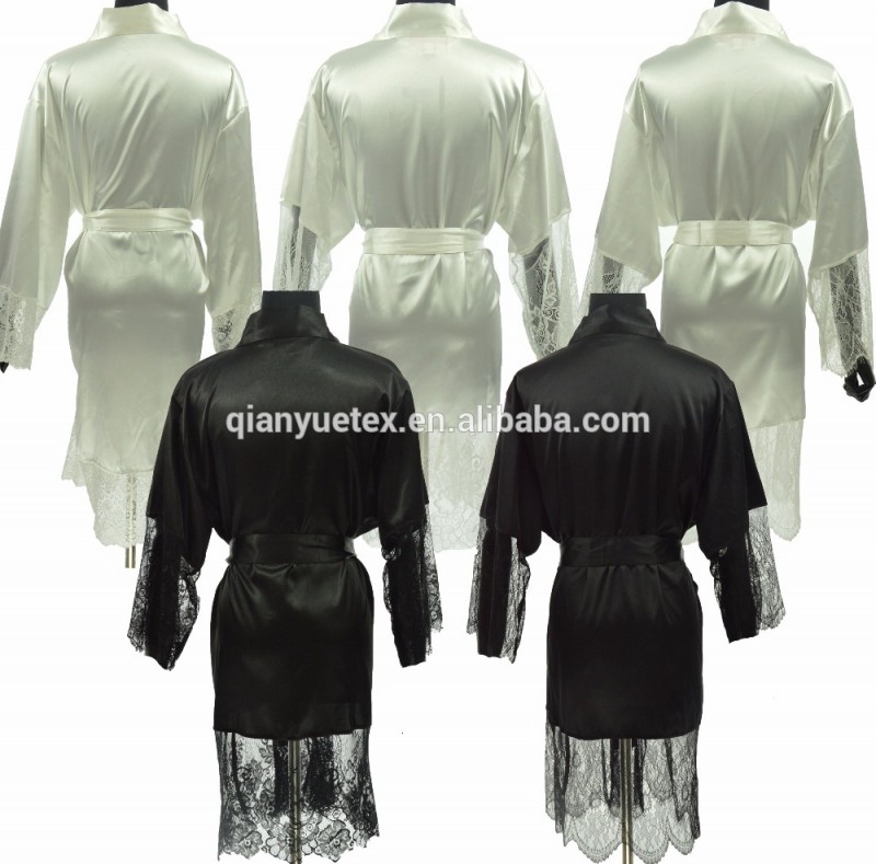 最新のブラック女性サテンレースウエディングドレス白いバスローブ卸売-バスローブ問屋・仕入れ・卸・卸売り