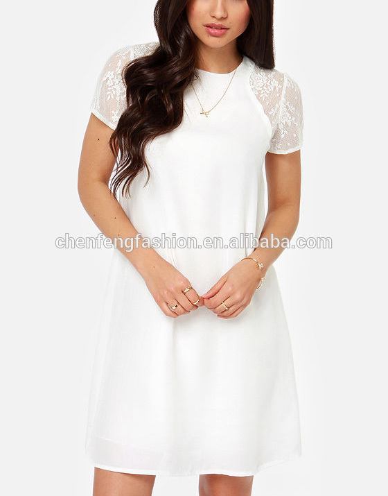 かわいい花柄レースchefon半袖プレーン白いドレス-カジュアルドレス問屋・仕入れ・卸・卸売り