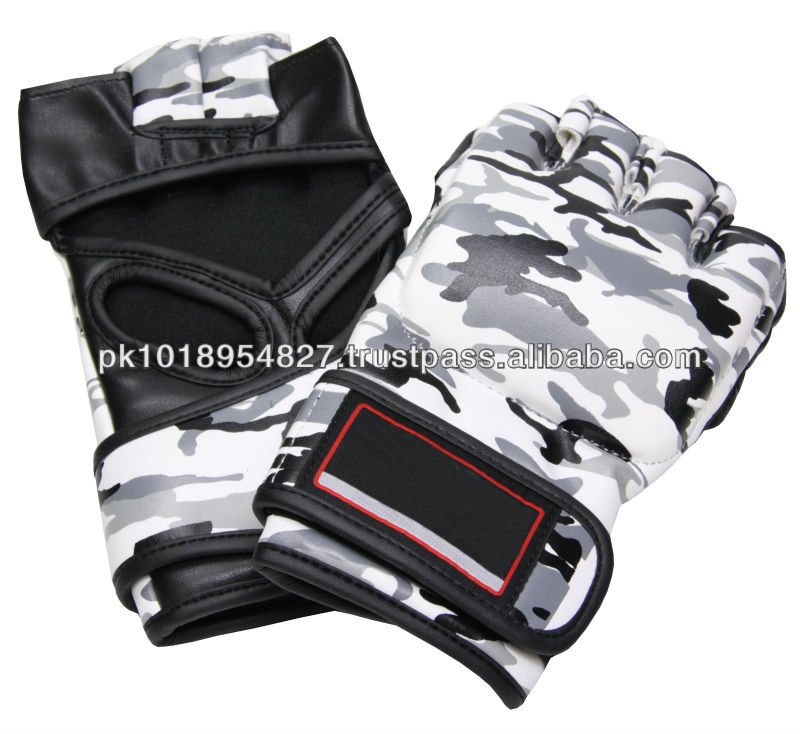 黒と白のプリントカスタム迷彩mmaハーフフィンガー手袋革武道の手袋、-武道、格闘技用ウェア問屋・仕入れ・卸・卸売り