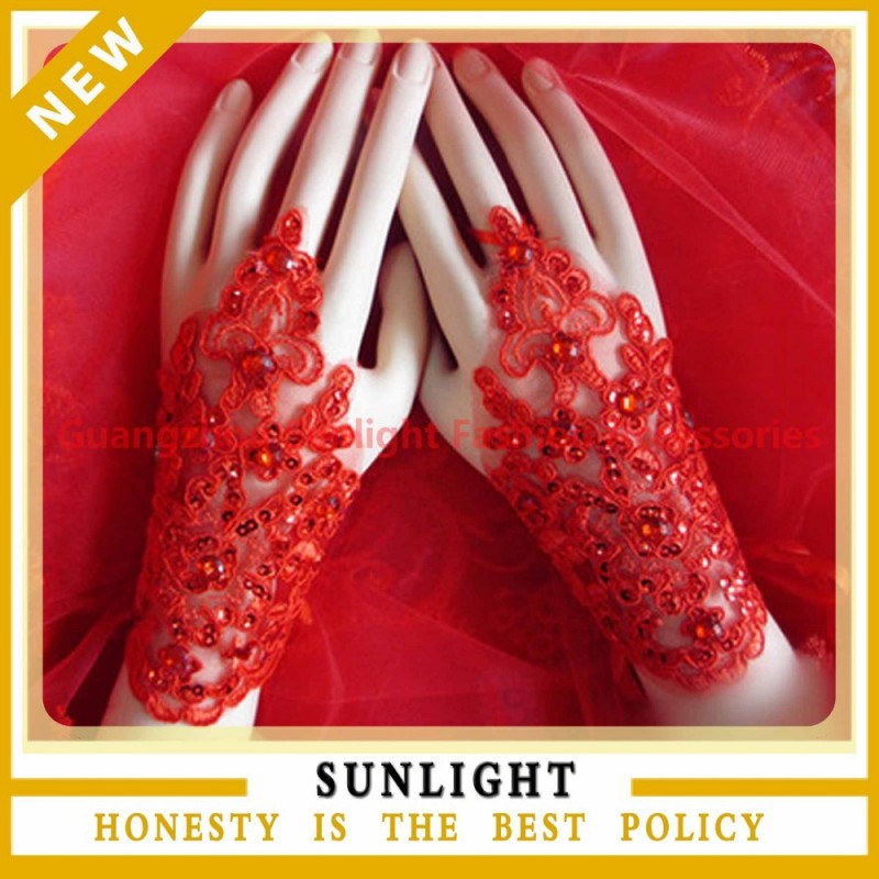 赤のレースの花嫁の手袋のための結婚式用のアクセサリー-ウエディンググローブ問屋・仕入れ・卸・卸売り